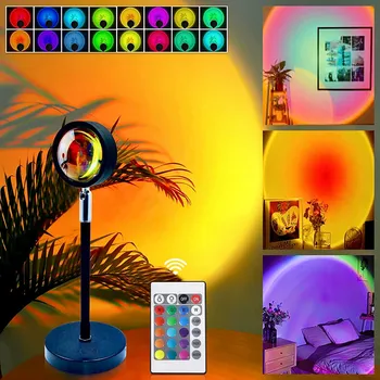 16 Цветов RGB USB Sunset Light Свет для самостоятельной фотосъемки мобильного телефона Светодиодный радужный неоновый ночник Проектор Настенный светильник для фотосъемки