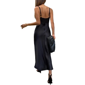 2022, модное сексуальное элегантное платье-комбинация в стиле пэчворк, женское платье-комбинация без рукавов с V-образным вырезом, облегающее платье Макси для клубной вечеринки 1