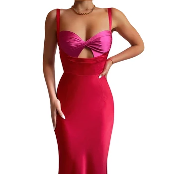 2022, модное сексуальное элегантное платье-комбинация в стиле пэчворк, женское платье-комбинация без рукавов с V-образным вырезом, облегающее платье Макси для клубной вечеринки 3