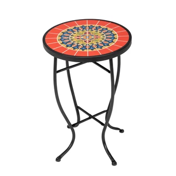35*35*52 см Стеклянный Пластиковый Фиксированный стол с выгоревшей красной мандалой, Мозаичный столик во внутреннем дворике, журнальный столик