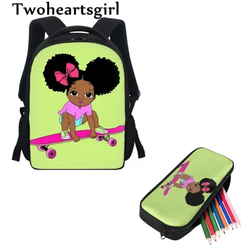 Twoheartsgirl Мультфильм Африканские девочки Детские мини-рюкзаки Детская сумка для дошкольного образования Детский сад 2 шт./компл. Сумка для книг + пенал