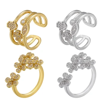 ZHUKOU романтические цветочные кольца для женщин Милые нежные женские кольца современные минималистичные открывающие кольца Рождественский подарок оптом VJ402