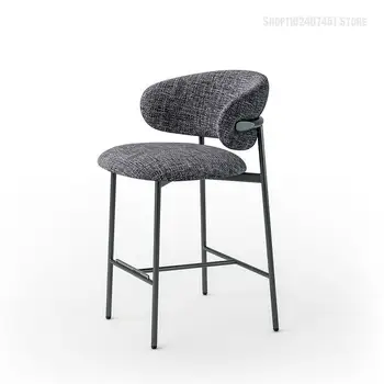Барный стул Nordic Home Со спинкой, современный простой барный стул, стойка регистрации, модный высокий стул, тканевый барный стул