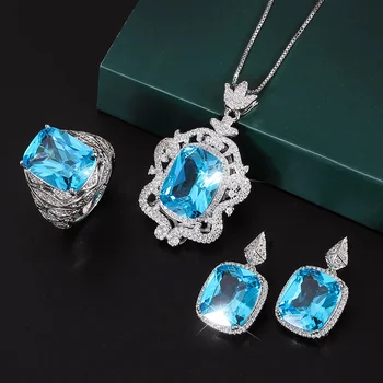 бренд Подлинной роскоши real jewels Tiktok style simulation Topa blue полный бриллиантовый креативный набор ожерелье 12 16 шпилек 12* 14 high q