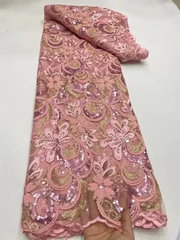 Высококачественная Нигерийская тюлевая сетчатая кружевная ткань для свадебного шитья, африканская кружевная ткань, тюлевая кружевная ткань с вышивкой пайетками