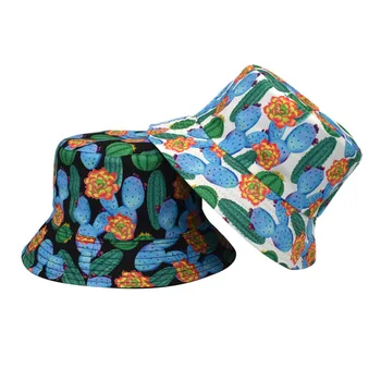 Двусторонняя одежда с рисунком кактуса, Рыбацкая шляпа, мужская и женская Уличная Солнцезащитная шляпа, летняя шляпа, женская шляпа, Черная