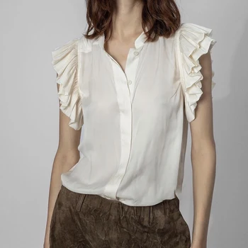 Женская рубашка ZESSAM с однотонным графическим принтом, пуловер с круглым вырезом и коротким рукавом на пуговицах, Винтажный Классический повседневный женский топ 2023