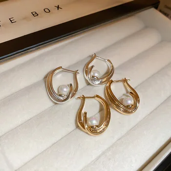 Корейские Геометрические Круглые Серьги-кольца с жемчужной пряжкой для ушей для женщин 2023, Новая Мода Brincos Feminino