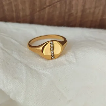 Круглые кольца-печатки с покрытием из камня Cz, кольца из нержавеющей стали для женщин, минималистичные простые элегантные ювелирные изделия, водонепроницаемые, не тускнеющие драгоценности