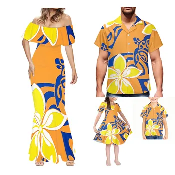 Летнее женское платье с принтом Orange de Polynesian Plumeria, открытыми плечами, длиной до пола, с подвернутой талией, с короткими рукавами в тон 0