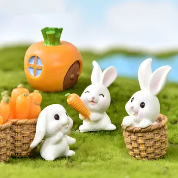 Маленькая статуэтка кролика на пастбище, миниатюрный орнамент, Сказочный сад своими руками, растительное украшение для кукольного домика, 3 шт., 7 шт.