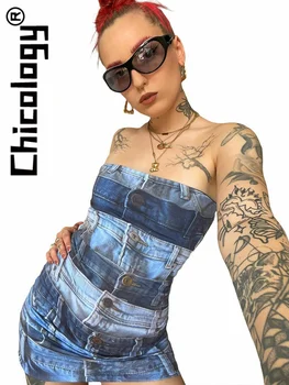 Модное мини-платье без бретелек с принтом Chicology, весна-лето, сексуальная уличная одежда для вечеринок, отпуск, Y2K, женская одежда оптом