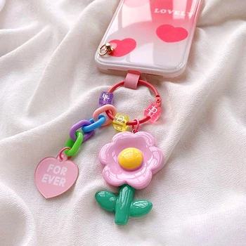 Модные цепочки для мобильных телефонов, брелки для женщин, полезный милый брелок с подвеской в виде цветка из смолы, креативный брелок для ключей в корейском стиле для девочек