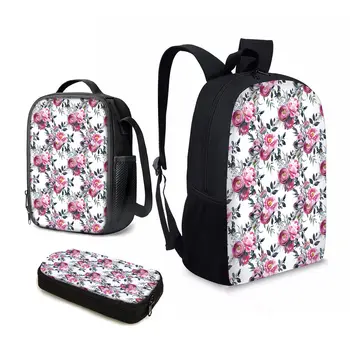 Молодежная сумка для ноутбука большой емкости с цветочным принтом YIKELUO Peony 3шт. Подарок студенту в школу, сумка через плечо, рюкзак, сумка для ланча