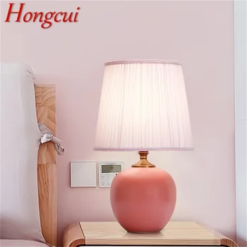 Настольная лампа с сенсорным затемнением Hongcui, керамическая розовая настольная лампа, современное украшение для дома, спальни