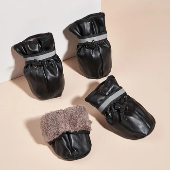 Обувь для больших собак Зимние Теплые флисовые непромокаемые ботинки из искусственной кожи для крупных средних собак Лабрадор Противоскользящая Светоотражающая обувь