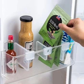 Перегородка для хранения холодильника, Пластиковая полка для кухонных инструментов и бутылок, Зажимы для разделения боковой двери холодильника