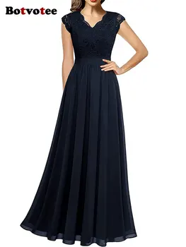 Платья Макси Botvotee с V-образным вырезом для женщин 2023, Новая мода, Винтажное Кружевное Шифоновое платье Y2k, Элегантные повседневные вечерние платья