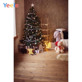 Рождественская елка, ковер с медвежонком, Деревянный пол, домашний декор, фон для фотосъемки, Индивидуальный фотографический фон для фотостудии