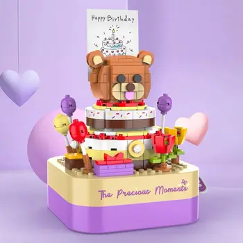 Строительные блоки Медвежий торт Музыкальная шкатулка Совместимые кирпичи Подарок для девочек Сборка строительных блоков Детские игрушки