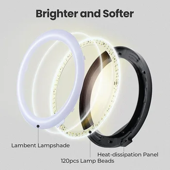 10-дюймовый светодиодный кольцевой светильник для селфи с круговым заполняющим светом, круглая лампа с регулируемой яркостью, штатив для фотосъемки с трепетом, кольцевой светильник для телефона, держатель для телефона 2