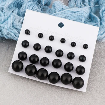 12 пар женских украшений в виде ушных шариков, серьги-гвоздики, черные бежевые серьги с имитацией жемчуга, набор для бижутерии brincos Bijoux