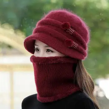2 шт./компл теплее защита шеи Cap уха Hat шарф набор зимние теплые плюшевые выстроились шеи теплый шерстяной пряжи шляпа набор 1