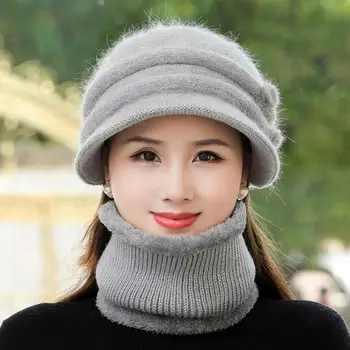 2 шт./компл теплее защита шеи Cap уха Hat шарф набор зимние теплые плюшевые выстроились шеи теплый шерстяной пряжи шляпа набор 2