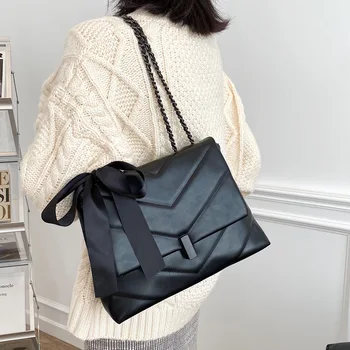 2023 Новая сумка через плечо Женская кожаная сумка-мессенджер Black Wings, зимняя модная женская сумка на ремне с двумя цепочками, роскошная сумка 1