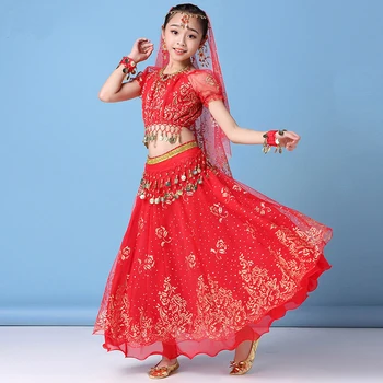 4 шт./компл., Новый детский костюм для танца живота, восточные индийские танцевальные костюмы, одежда для танца живота, индийская одежда для девочек
