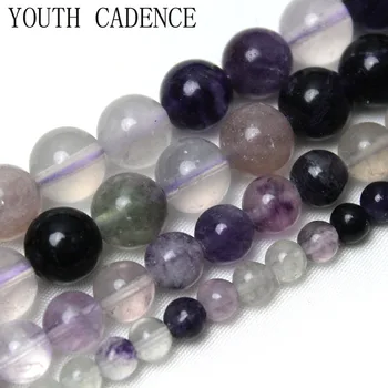 AAA + Натуральный Фиолетовый камень флюорит, Круглые Рассыпчатые бусины для изготовления ювелирных изделий, аксессуары для браслета и ожерелья 