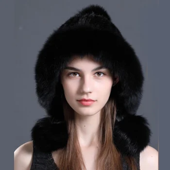 CX-C-60D Роскошные зимние наряды Модная женская шапка с отделкой из натурального лисьего меха из натурального меха норки 0