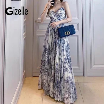 Gizelle Высококачественное Элегантное платье Макси с цветочным принтом на бретельках в стиле Бохо, Женское Летнее Сексуальное платье с открытой спиной для пляжного отдыха, Vestidos De