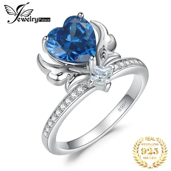JewelryPalace Новое поступление Angel Wing Love Heart Кольцо из серебра 925 пробы с голубым драгоценным камнем 2,2 карата для женщины Модный ювелирный подарок