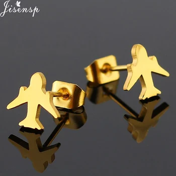 Jisensp Золотые серьги-гвоздики из нержавеющей стали для женщин, модные минималистичные серьги-самолетики, серьги-самолетики ручной работы