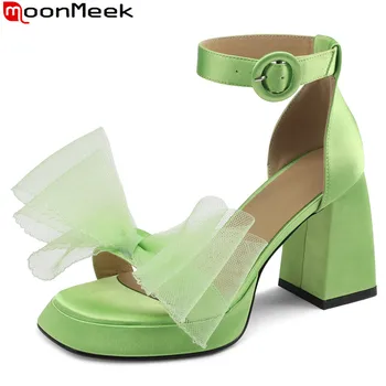 MoonMeek 2023/ Новые сексуальные женские босоножки с узлом бабочки, женская синтетическая летняя обувь для вечеринок, туфли на платформе с пряжкой на толстом высоком каблуке