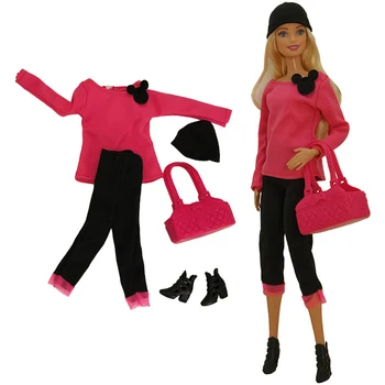 NK 1 комплект кукольный комплект в стиле уличной моды для отдыха: топ + брюки + шляпа + сумка + обувь для куклы Барби, переодевающейся в игрушечный домик для игрушек