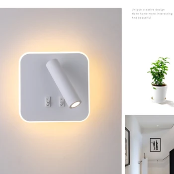 Sanmusion светодиодный настенный светильник с двойным переключателем, декор для спальни в помещении, светодиодное освещение, подсветка, поворот на 360 для чтения книг, лампады