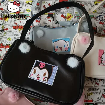 Sanrio Hello Kitty Kuromi Повседневная сумка через плечо Y2k Женская сумка из искусственной кожи, портативная сумка на молнии, Корейская универсальная дизайнерская милая сумка