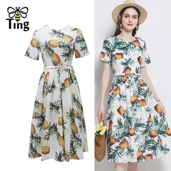Tingfly 2021 Летняя уличная мода, шикарное платье в стиле бохо с принтом ананаса, женское винтажное повседневное платье длиной до колен, большие размеры, Vestitis Za