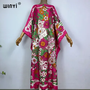 WINYI 2023 Лето, кувейтская мода, абая, бохо, Популярный Шелковый Кафтан с принтом, Макси-платье, Пляжный богемный кафтан, длинное платье для леди