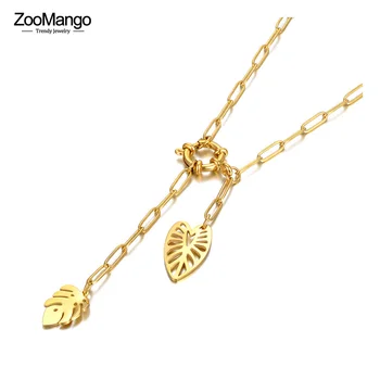 ZooMango Новые ожерелья с подвесками из нержавеющей стали, Модные 18-каратные позолоченные Листья, Очаровательное Богемное вечернее ожерелье для женщин ZN22042