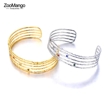 ZooMango Разноцветные геометрические открытые браслеты со стразами для женщин, неоготические браслеты с подвесками из нержавеющей стали, браслет Браслет ZB23046