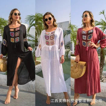 Весенне-летняя новая пляжная одежда Bohemian national wind, платье с оборками, женская пляжная блузка с солнцезащитным кремом