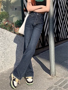 Винтажные женские джинсы с высокой талией 2022, уличная одежда, мешковатые джинсы во всю длину, Корейские модные повседневные уличные брюки