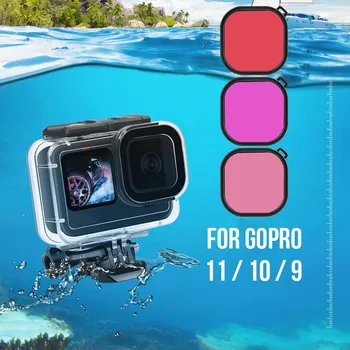 Водонепроницаемый чехол GoPro Hero 11 для дайвинга Защитная крышка корпуса Подводный красный Фиолетовый Розовый фильтр Аксессуары для камеры Go Pro 10 9 1