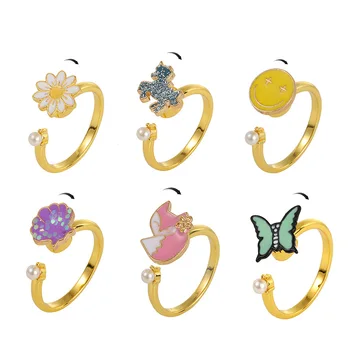 Вращающиеся Винтажные кольца с цветком Маргаритки для женщин в Корейском стиле, Регулируемое Открывающееся кольцо на палец, Цветочные кольца, подарок на День Рождения для женщин