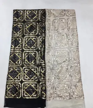 Вышитая сетчатая ткань с бисером высшего качества Sat-1228.5602 Кружевная ткань из африканского тюля для вечернего платья