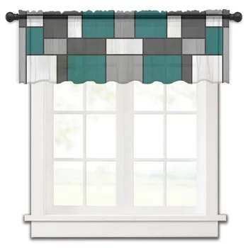Геометрическая Сине-зеленая Абстрактная кухня, занавеска на маленьком окне, тюль, прозрачная короткая занавеска, спальня, гостиная, домашний декор, вуалевые шторы