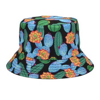 Двусторонняя одежда с рисунком кактуса, Рыбацкая шляпа, мужская и женская Уличная Солнцезащитная шляпа, летняя шляпа, женская шляпа, Черная 1